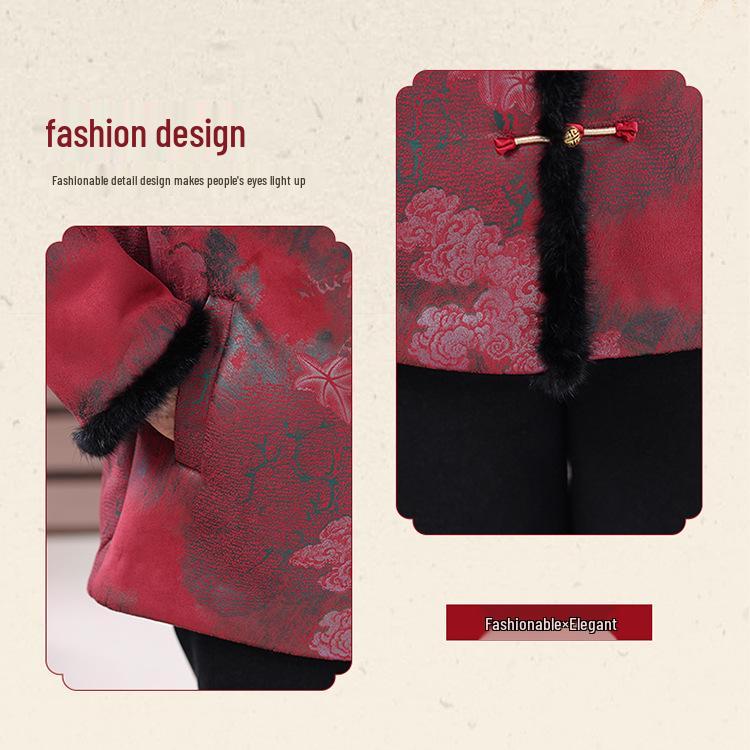 Women's Fur Velvet Winter Coat for Elderly Ladies