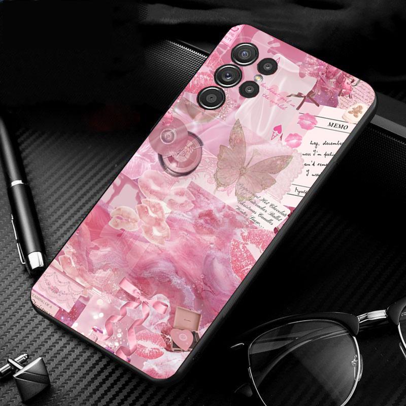 Phone Case For Samsung Galaxy S25 S24 S23 S22 S21 Ultra S24 S23 S22 S21 S25 Plus S24 S25 FE Pink Aesthtic