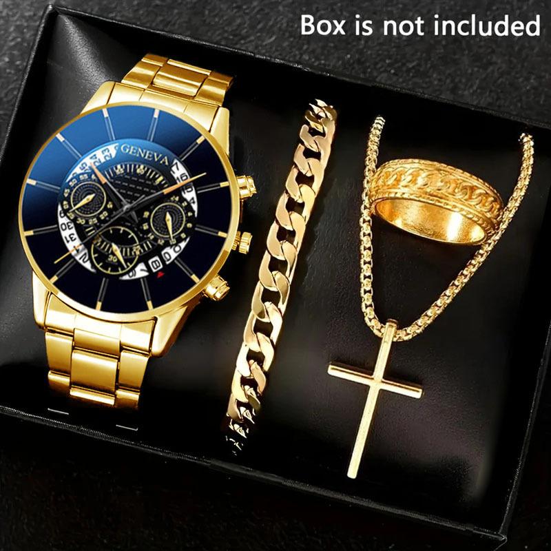 Watch Set, Watch, Men's Glass Quartz Watch, Steel Belt, One Men's Watch.