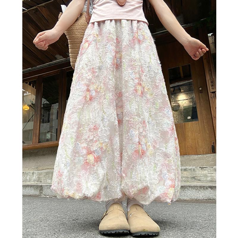 Damen floraler A-Linien-Rock mit hoher Taille - Kollektion 2026: Sommer, Flauschig, Schön, Dopamin-Laternen-Design