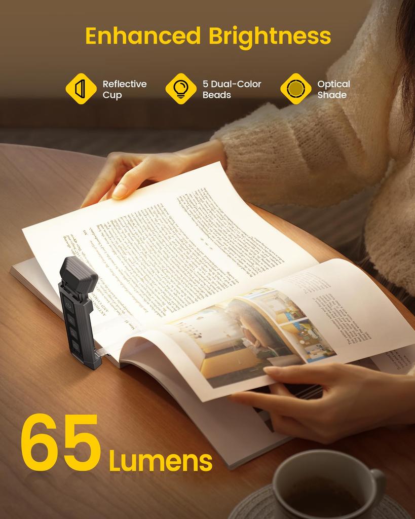 Glocusent Retractable Reading Light for Bedtime Reading, 5 Brightness Levels, 3 Color Options, Sleep Aid Function, 304560 Minute Timer, USB