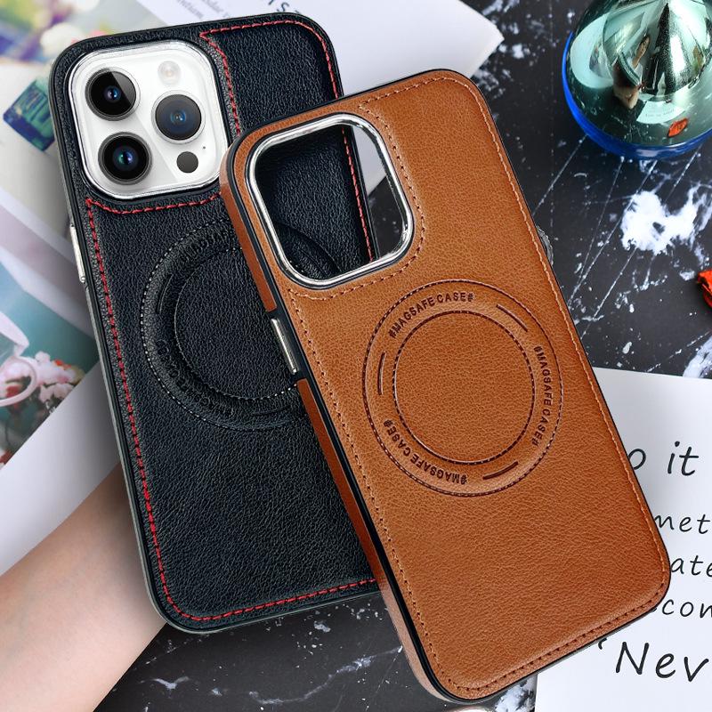 Zhi Chen Magnetische Anti-Fall-Hülle für iPhone 15 & 14 - High-End Lederschutzhülle