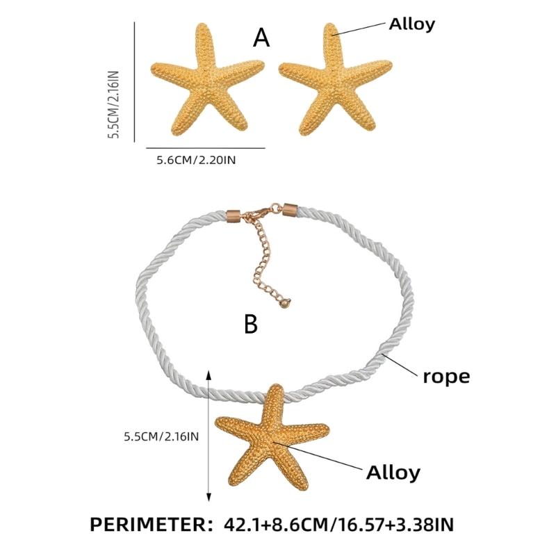 Beach Earrings Necklace for Women Elegant Vintage Starfish Pendant Choker Danger Earring for Party Holiday Boho-Jewelry
