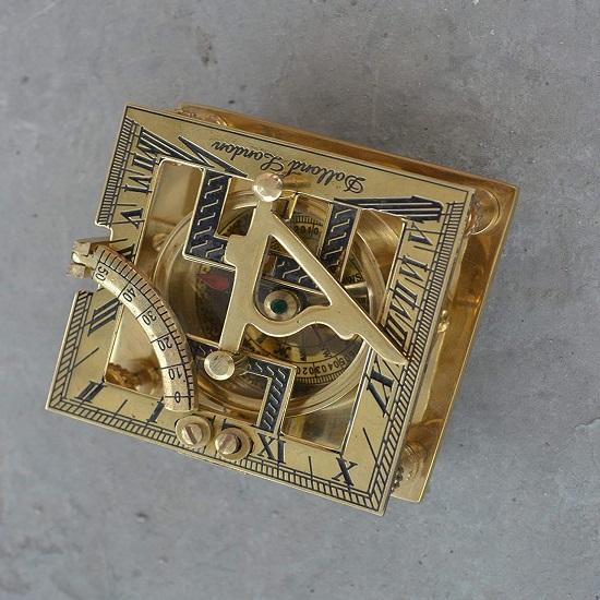Compass with Sundial, Steampunk Shiny Brass Compass with Sundial, Clock