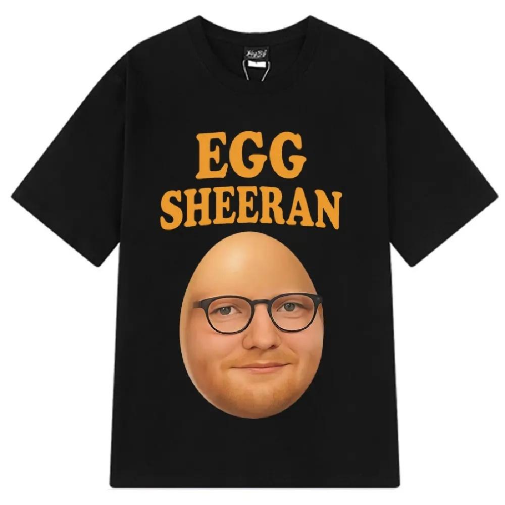 

Футболка с забавным графическим мемом Egg Sheeran, летняя, с коротким рукавом, свободная, повседневная, оверсайз, мужская, женская, хлопковая, хип-хоп S чёрный