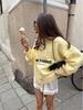 Women's Retro Loose-Fit Yellow Letter Sweater, Autumn/Winter 2025