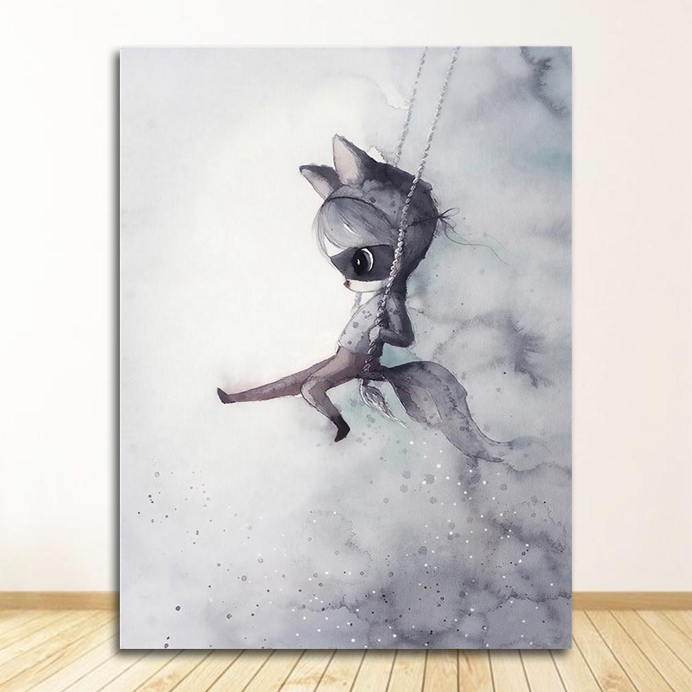 Picture Deer Rabbit Angle Wing Animal Abstract Sweet Living Room Home Decor Poster Print Nordic Canvas Painting Girl Bedoom Wall