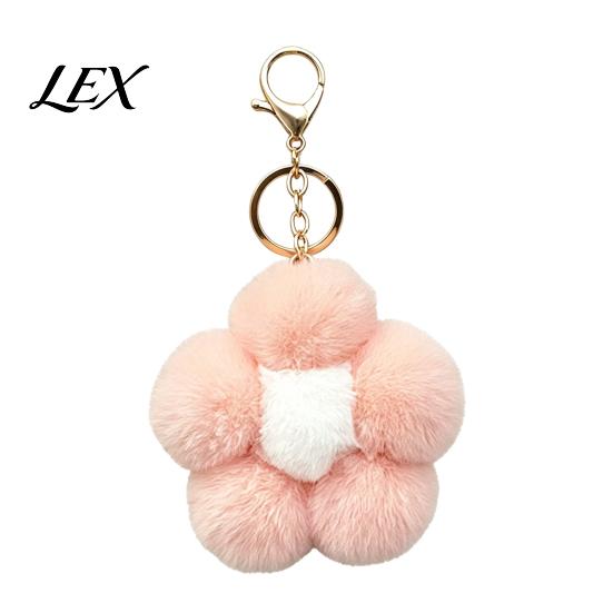 Women Bag Charm Plush Flower Keychain for Handbags, Five-petal Charm, Fluffy Backpack Hanging Accessory Soft