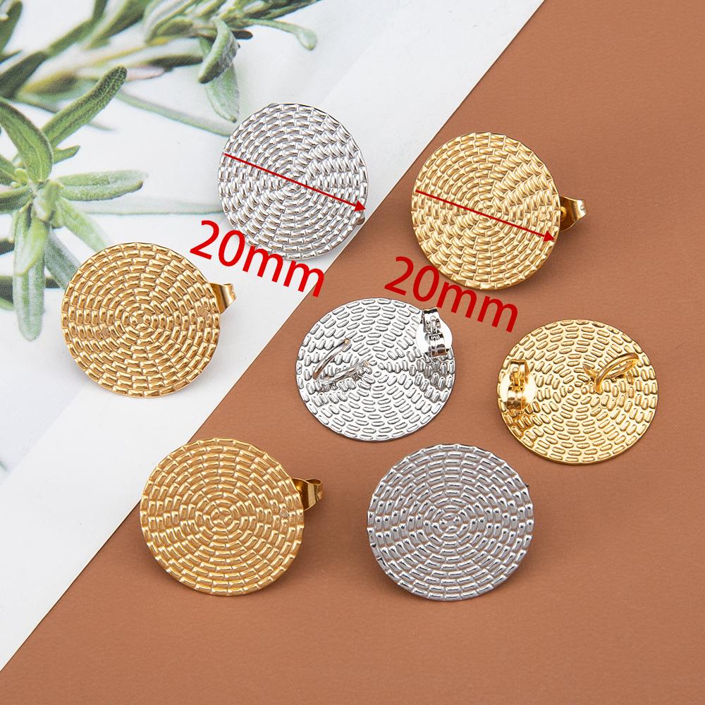 10pcs Stainless Steel Embossed Earrings 20mm Round Stud Earring Backs Connector Rings for Pendants DIY Jewelry Making Supplies