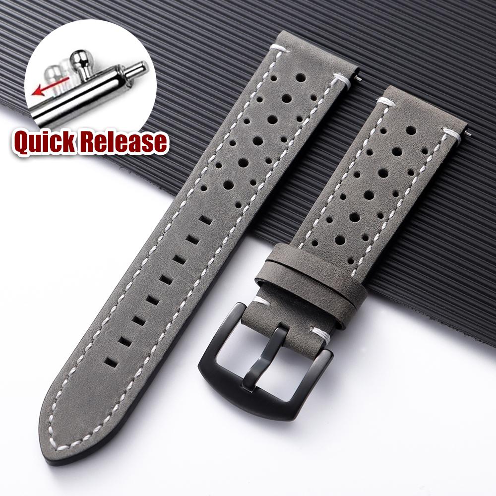 Vintage Handgefertigtes Uhrenarmband 18mm 19mm 20mm 21mm 22mm 24mm Lederarmband Grau Schwarz Braun Atmungsaktiv Porös Smartwatch Uhrenarmband
