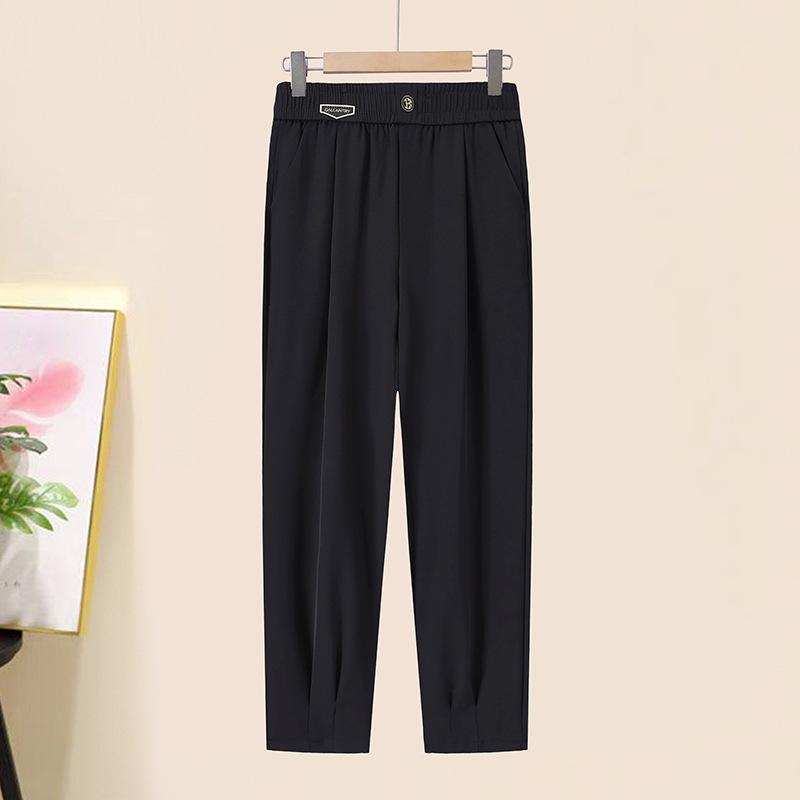 

Женские черные брюки гаремы: Легкая, универсальная весенне-летняя одежда для зрелых женщин XXXL (125-135 kg) чёрный