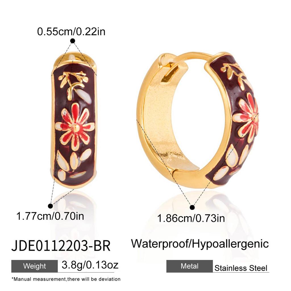 Colorful Flower Enamel Earrings Women's Stainless Steel Earrings 18K Gold-plated Earrings Statement Jewelry