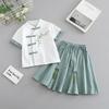 Kız Çocuk Yabancı Stil Retro Çin Stili Hanbok Takımı Küçük Kız Çiğsam Yarım Etek Yaz İki Parça Takım