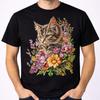 Cute Floral Cat Tee – Artistic Kitten Flower Graphic Pet Lover Shirt