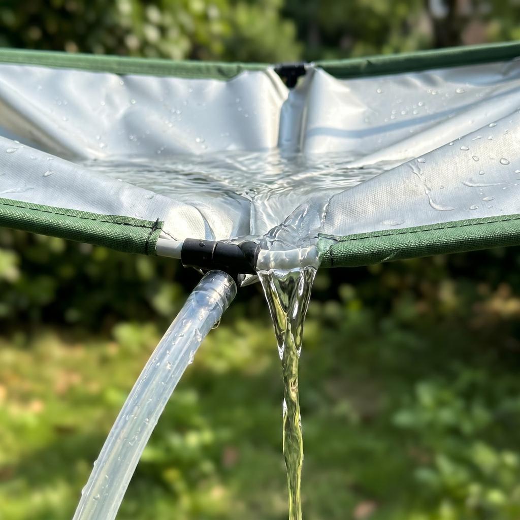 Bâche de Collecte d'Eau de Pluie, Pliable Portable avec Tuyau de 1m, Collecteur d'Eau de Pluie Extérieur pour Jardin Patio Camping-car, Économie (vert)
