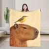 Capybara Bird Throw Blanket, Oil Painting Style, Soft Fleece, Wildlife Lover Gift