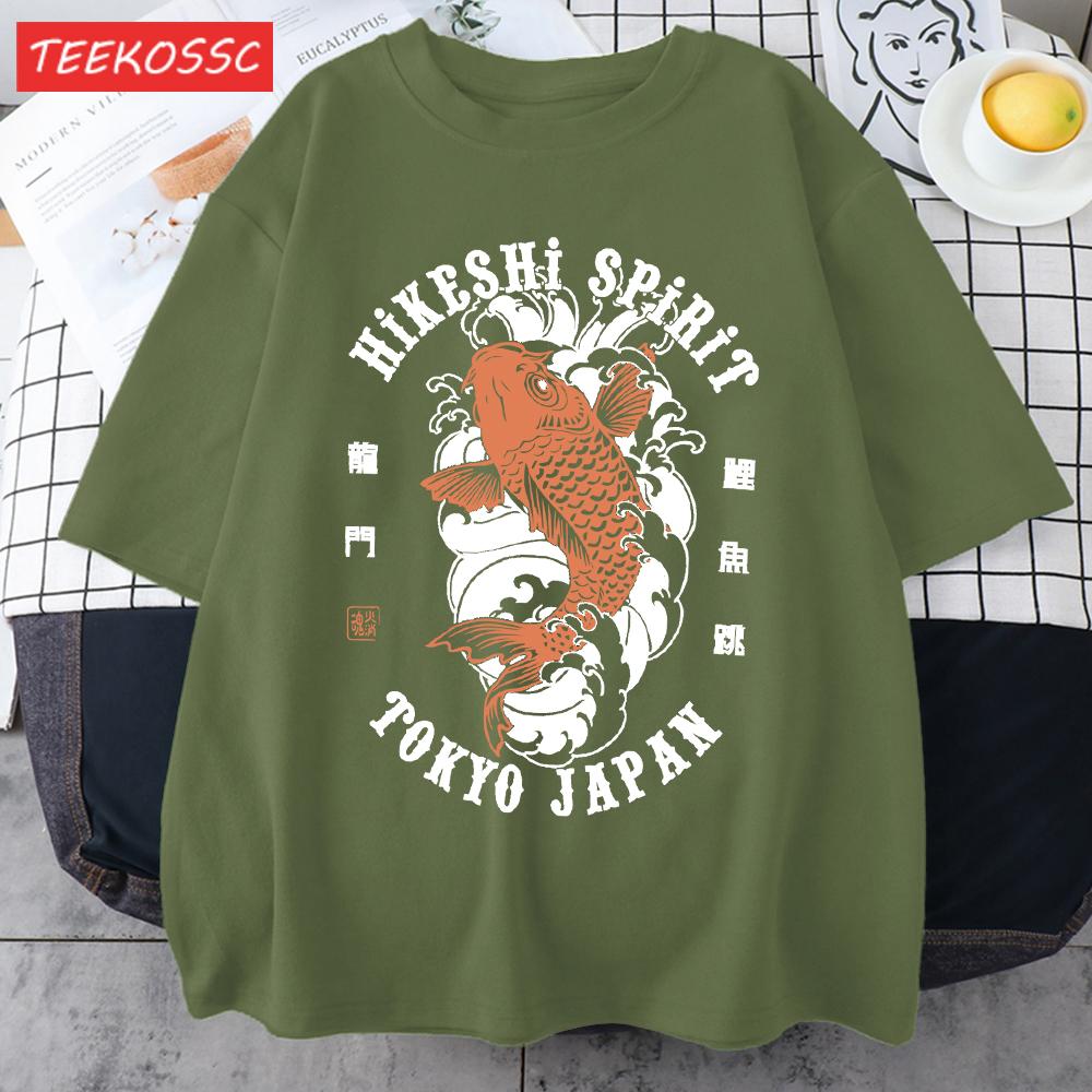 Hikeshi Spirit Tokyo Japan Print Tee Shirts For Man Cotton ONeck T Shirt Sport AllMatch Top Summer Male New Loose Short Sleeve
