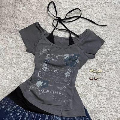 TrendHub Letné Y2k Vintage Grafické Tričká Dámske Grunge Streetwear Hot Girl Slim Fit Tričko Harajuku Móda Bežné Sladké Vrchné Diely Chic