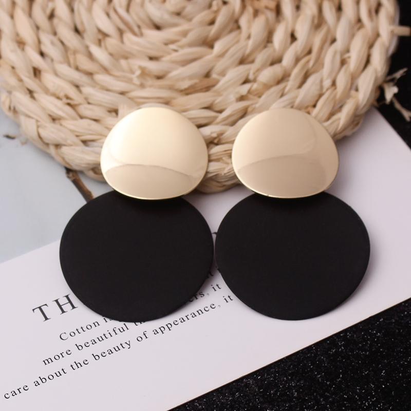9Colors Double Round Wafer Drop Earrings for Women European American Colorful Geometry Metal Hyperbole Brincos Party Jewelry