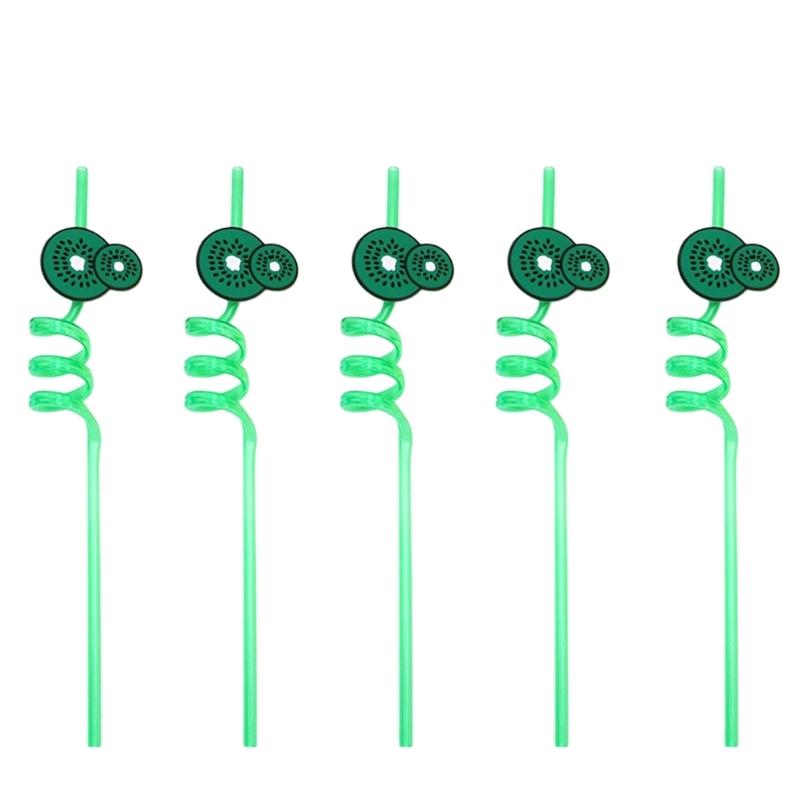 5PCS Spirals Straws Fruit Designs Silicone Drinking Tubes For Juices Smoothie Birthday Party Supplies
