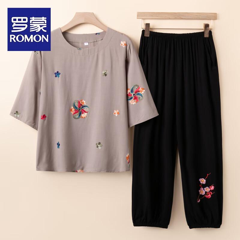 

Romon Summer Embroidered Two-Piece Set for Mid-Aged Women D-2XL