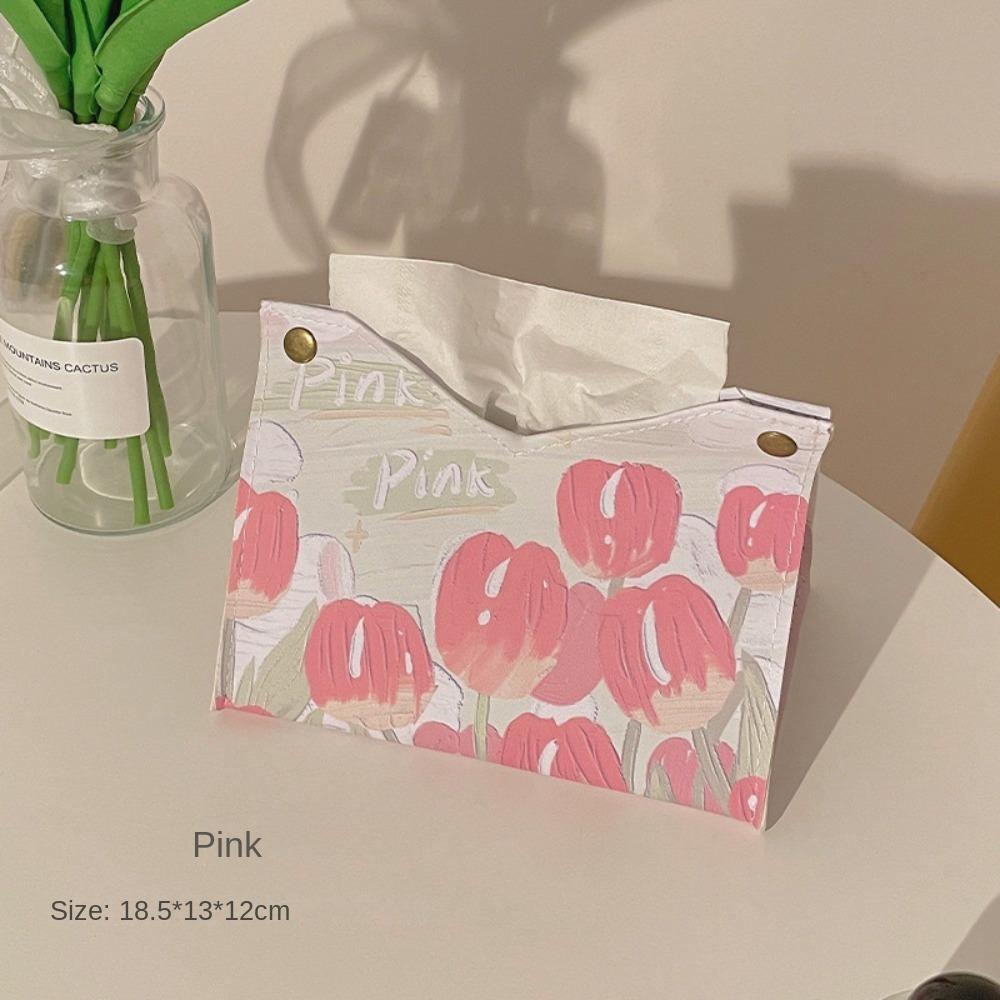 Tulip Print Tissue Box PU Living Room Paper Drawer New Storage Box
