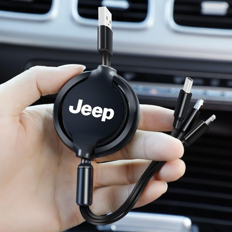 3 in 1 USB Cable Multi Fast Charging Charger Micro USB Type C Cable For Jeep Renegade Wrangler JL JK Gladiator Cherokee Compass AMO1