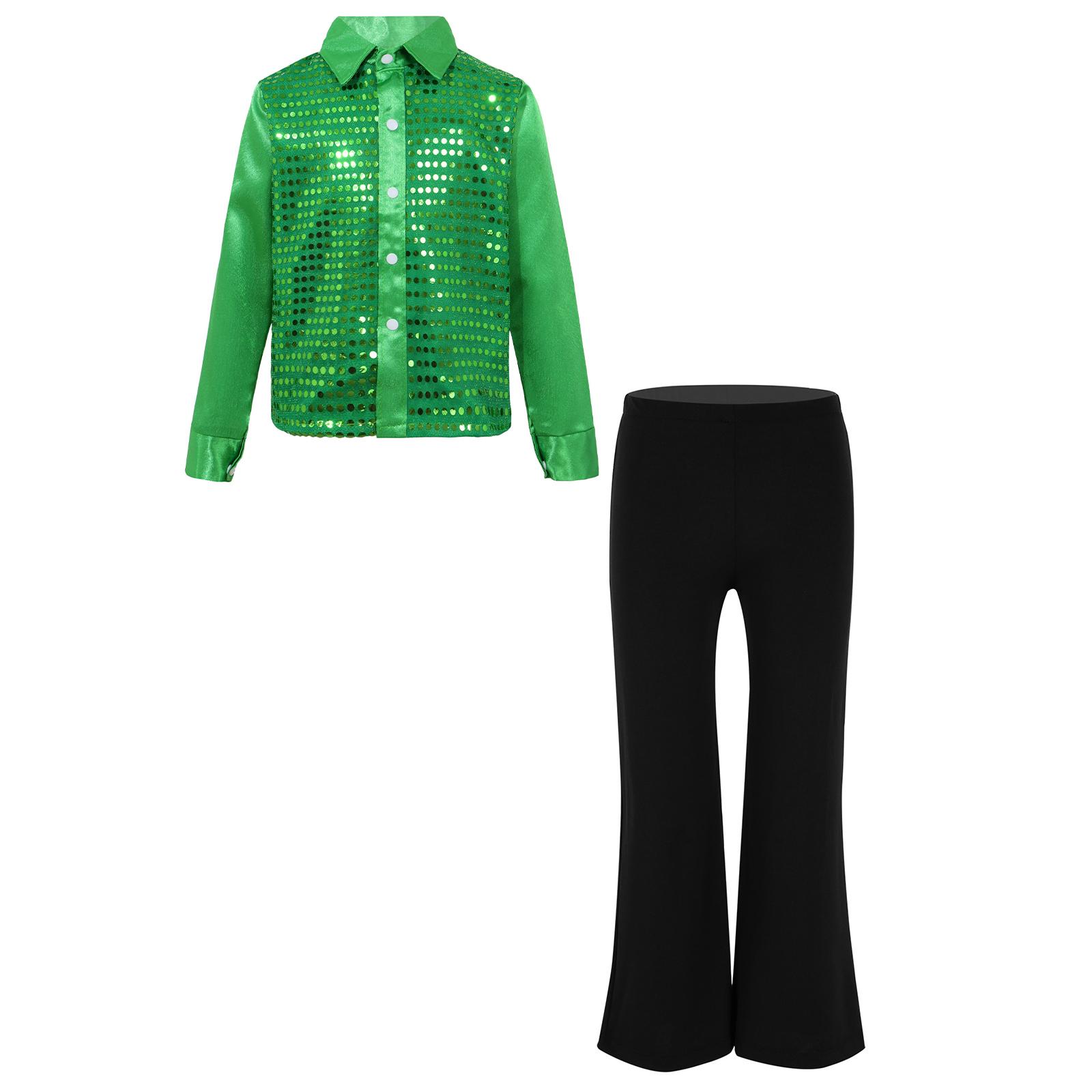 Tenue Scénique Enfant Haut De Danse à Paillettes Pour Garçons - Manches Longues - Costume Jazz Scintillant - 100% Polyester Chemise Brillante Scène