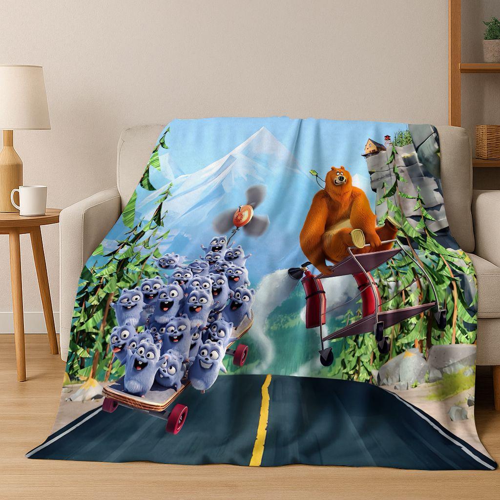 Funny Grizzy and The Lemmings Cartooon Flannel Blanket,Cozy Soft Throw Blanket for Home Bedroom Bed Sofa Picnic Cover Kid Gift