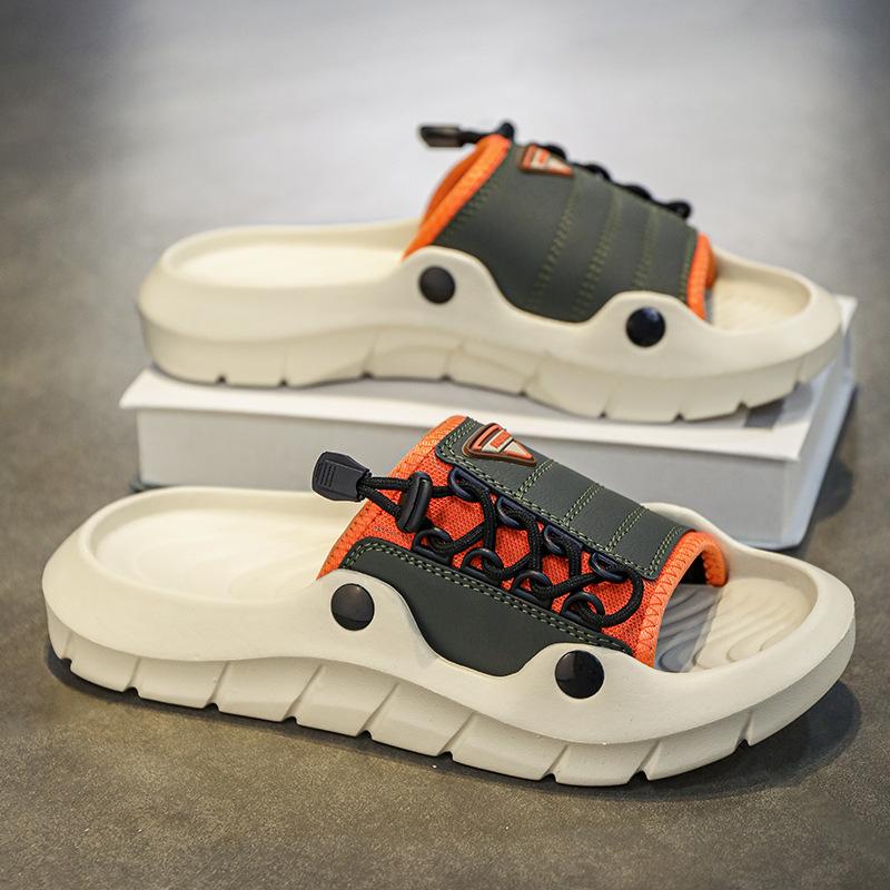 

Модные тапочки для мужчин Мода Мода Повседневные спортивные тапочки Дизайнерские сандалии Уличные Нескользящие Пляжные тапочки Мужские шлепанцы Слайды 45 хаки