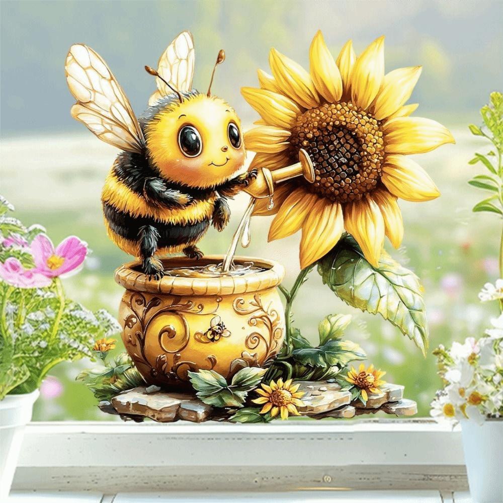 Cartoon Bee Sunflower Decorative Sticker Removable Waterproof Static Stickers Double Sides Reusable Electrostatic Decals