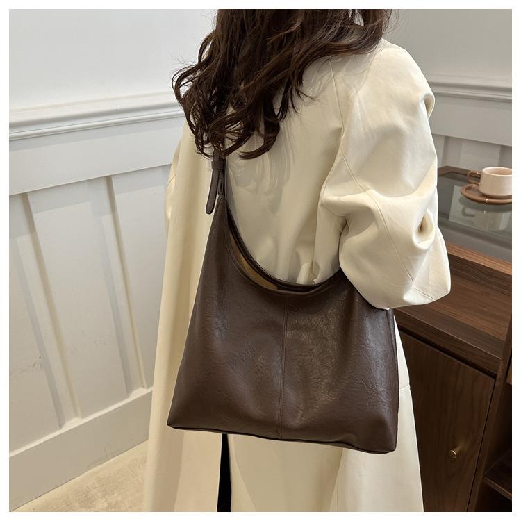 Simple Style Faux Leather Tote Bag for Women Large Capacity Bucket Shoulder Handbag