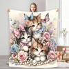 Ultra Soft Pink Flannel Blanket Cute Kitten Butterfly Print All Season Throw Camping Travel Machine Washable Family Gift