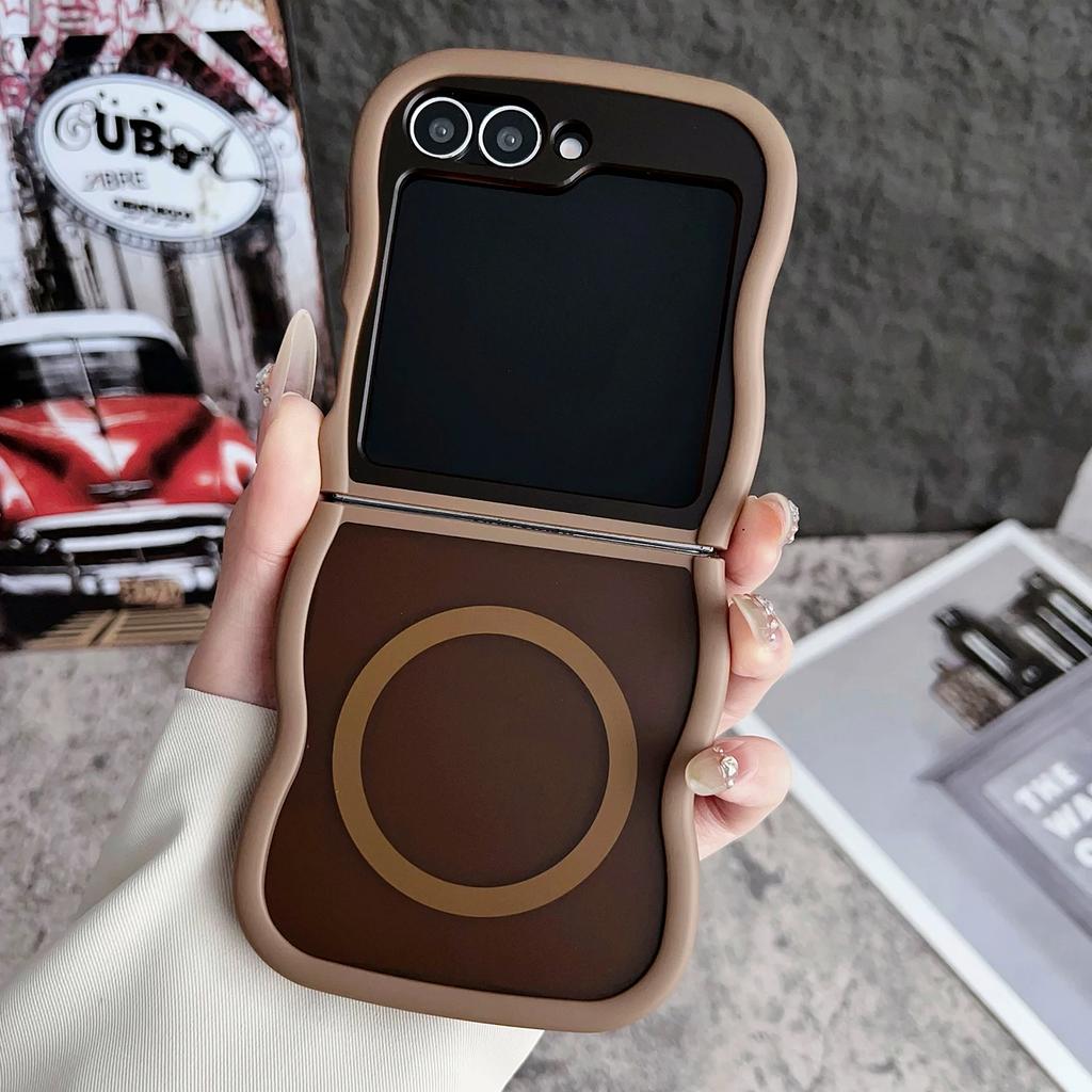 Stylish Big Wave Magnetic Matte Case For Samsung Galaxy Z Flip 3 4 5 6 5G ZFlip5 Flip6 5G Translucent Frosted Back Cover Funda