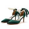 7cm Thin Heeled Large Size Sandals Banquet Women's Shoes Streamer Beaded High Heels Sandals Satin Dress Long Skirt Shoes