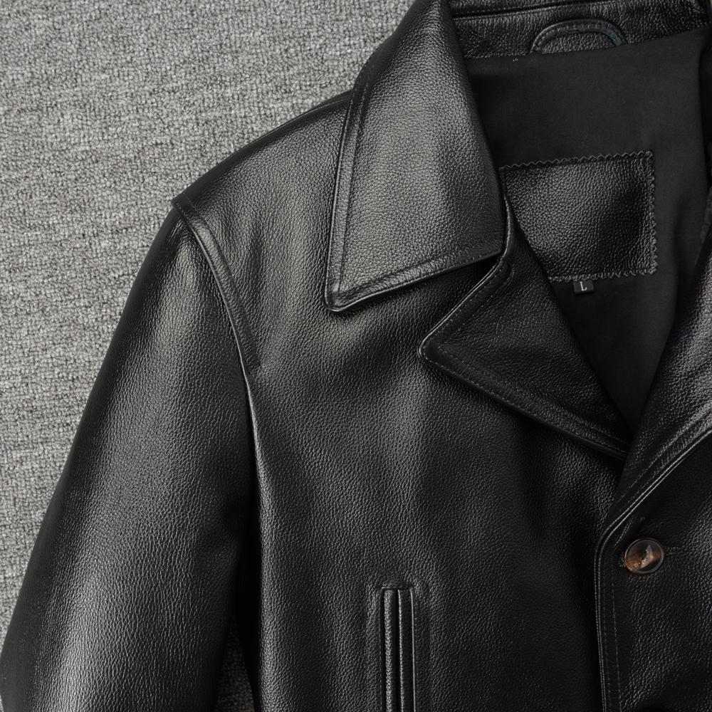 Casual Men Jacket Genuine Cow Leather Coat Black Real Cowhide Coat Slim Fit Spring Autumn