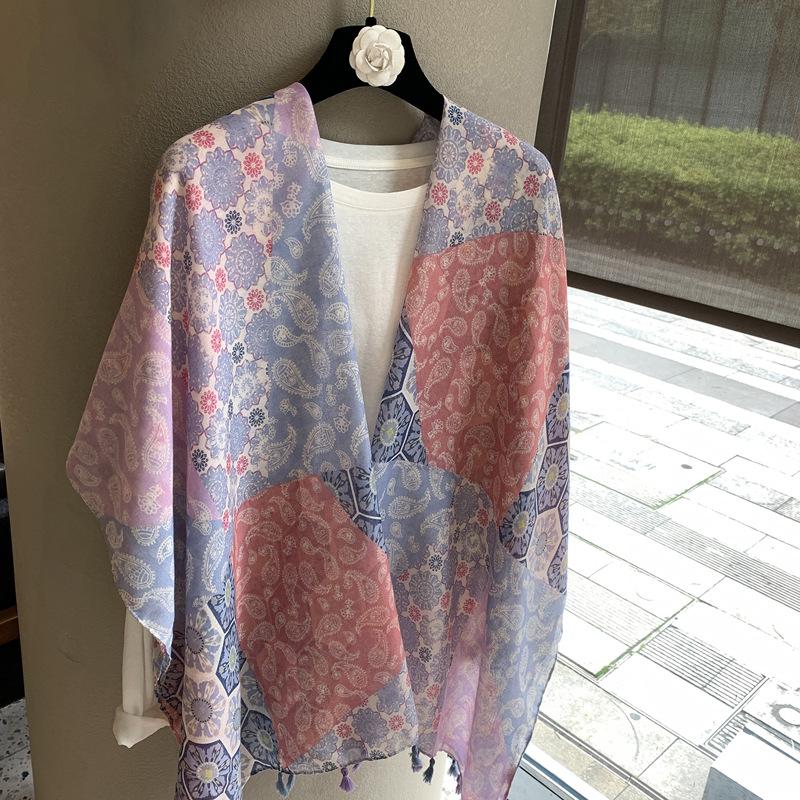 Old Qian Feng Cashew Nut Silk Scarf Women'S Spring, Autumn Winter Collocation Baotou Neck Protector Hanging Beard Ethnic Style Scarf Cardigan Shawl