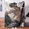 A Man with Tattoos On His Chest Sitting On Bed.-Themed Blanket - Comfortable Flannel Fabric Digital Printing Hypoallergenic Suitab