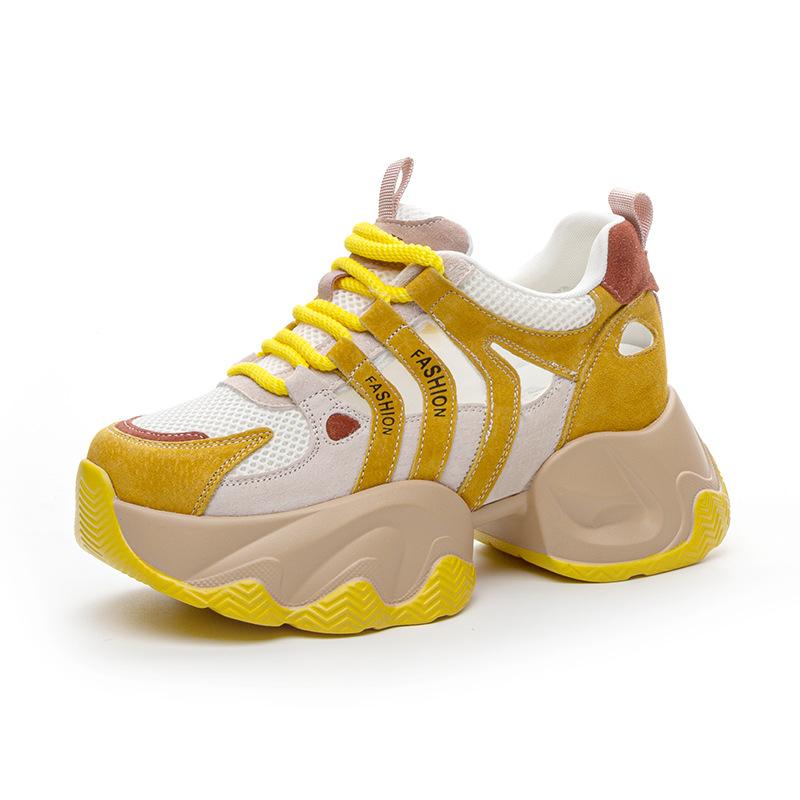 Hollow Daddy shoes summer new leather mesh breathable thick sole small casual shoes