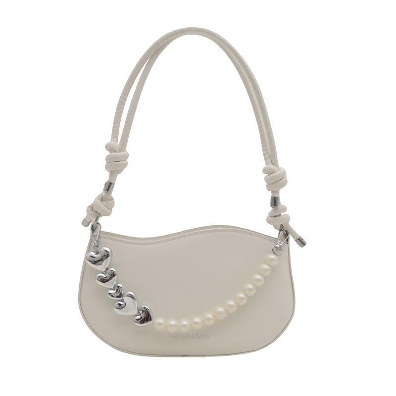 

Ladies Shoulder Bags Korean Solid Color Simple Pearl Heart Fashiable Versatile Crossbody Bags Portable High-quality Handbags