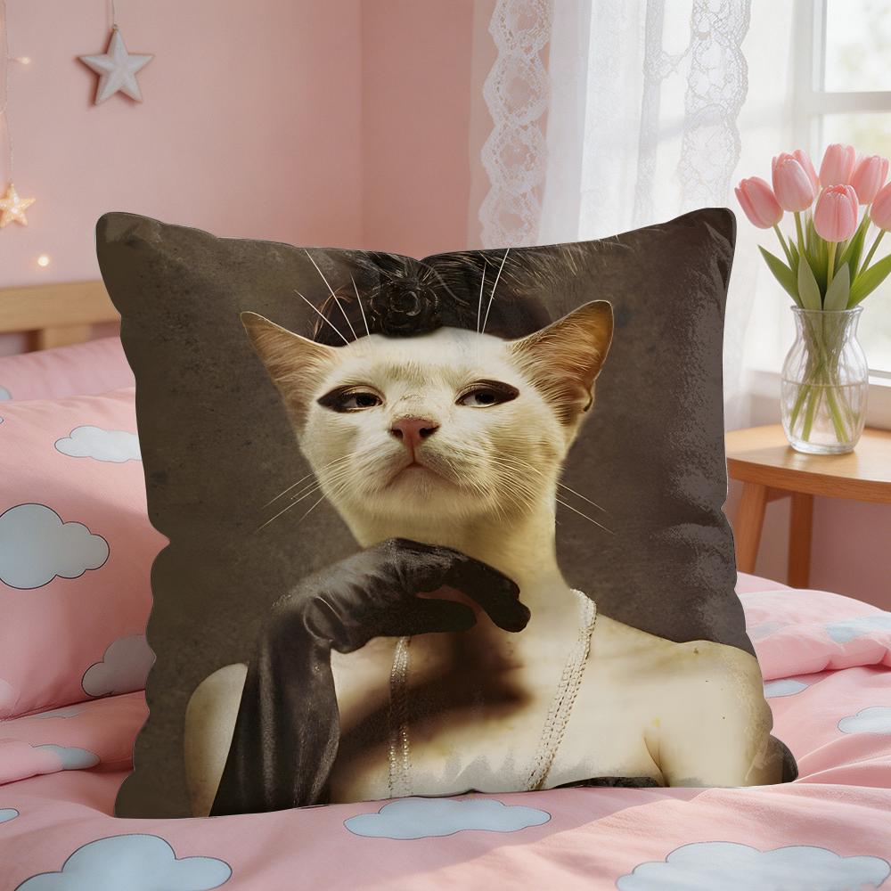 Renaissance Royal Cat Cushion Cover Square Short Plush Pillow Case Living Room Sofa Home Decor Funda X
