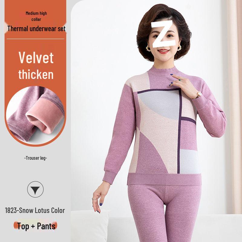 Women's Warm Fleece Set for Mid-Aged and Elderly: Cozy Winter Underwear for Mothers and Grandmothers