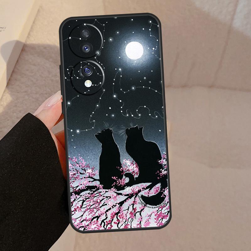 Black Cat Face Kitty For Honor Magic 7 Lite 6 5 V5 Case For Honor 400 200 Pro 90 70 50 X8a X8b X9a X9b X9c Cover