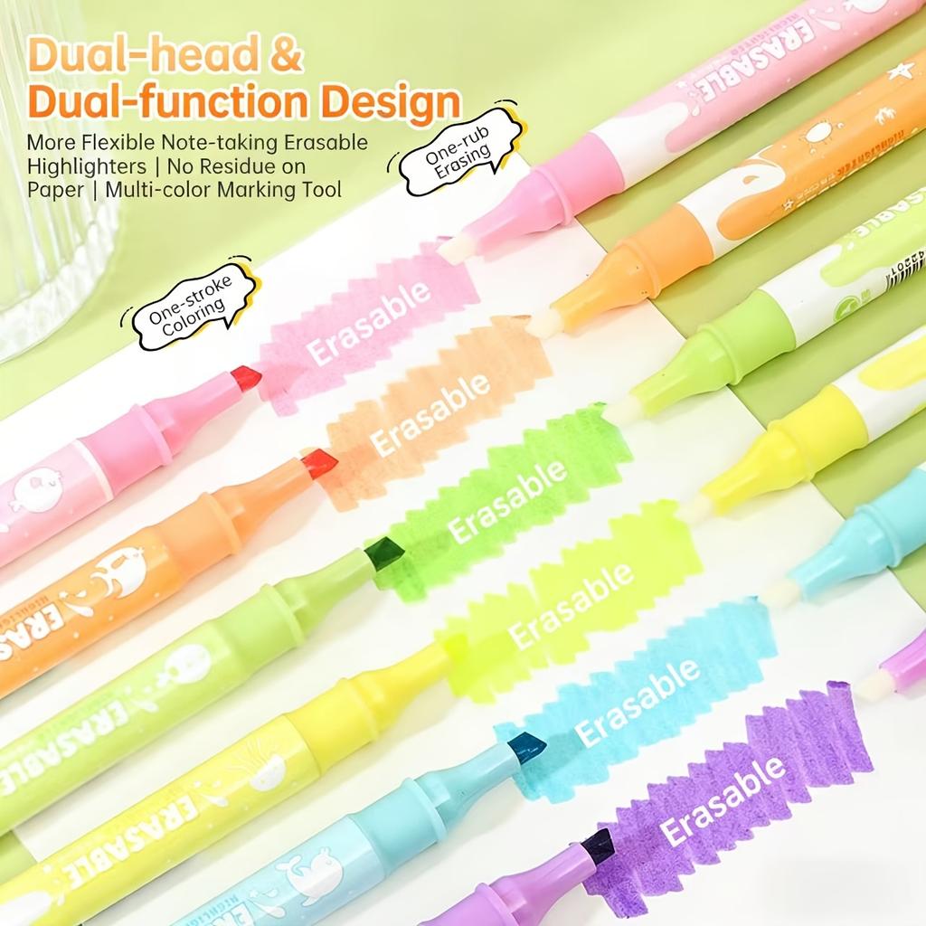 6Pcs Erasable Highlighter Pens Pastel Chisel Tip Colored Markers For School Textbook Notes Highlight Marker Pens