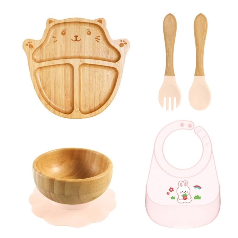 Cartoon Design Baby Fütterteller-Set Kinder Beikostschüssel mit stabilem Saugfuß für frühe Esser