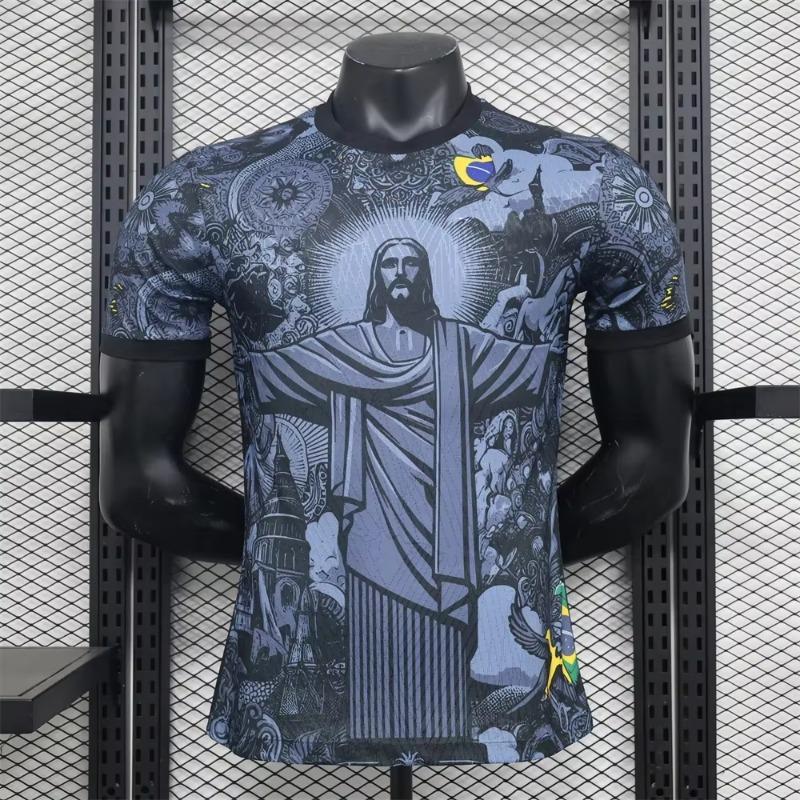 2026 Brasilien Sonderedition Jesus Schwarz Grau Erwachsenes Fußball T-Shirt Sommer Fußball Trainings-T-Shirt Sport Streetwear XXXL