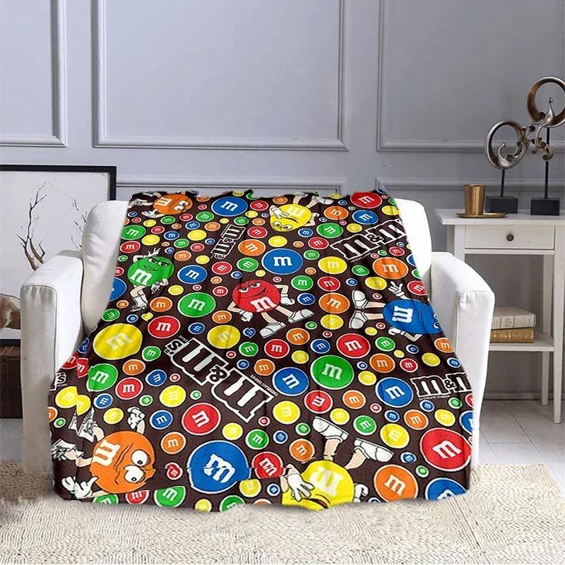 M&M Bohnen Schokolade Cartoon Aufdruck Plüschdecke, Modisch, Warm, Wandern, Zuhause, Sofa, Bettwäsche, Kinderbettdecke Geschenk