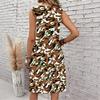 Plus Size V Neck Sleeveless Dress Pine Ridge Misty Ink Print For Mountain Scenic Tour