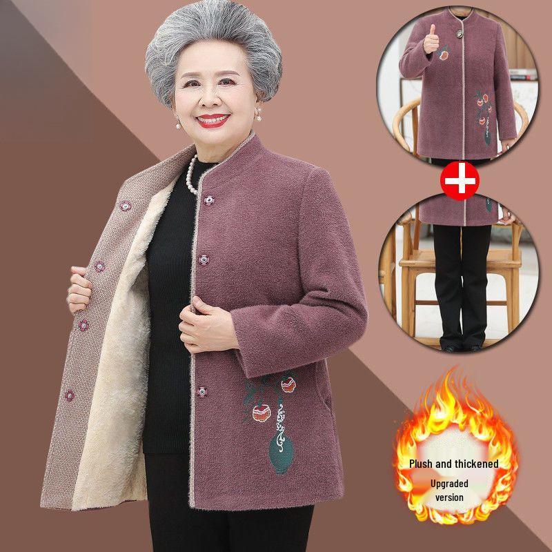 Grandma Style Mink Velvet Coat: Thickened Autumn-Winter Wear for Women Aged 60-70