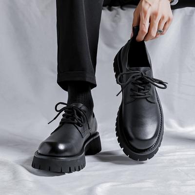 Men'S Leather Shoes British Suit Platform Casual Shoes Dress Business Black Height Increasing Low Top Martin Boots 25820-F